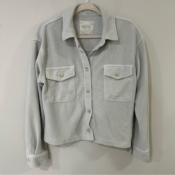 Altar'd State Light Gray Corduroy Button Down Shacket Jacket Oversized Medium - Picture 2 of 7